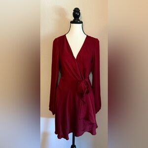 Express- Red/Burgundy LongSleeve Wrap Mini Dress